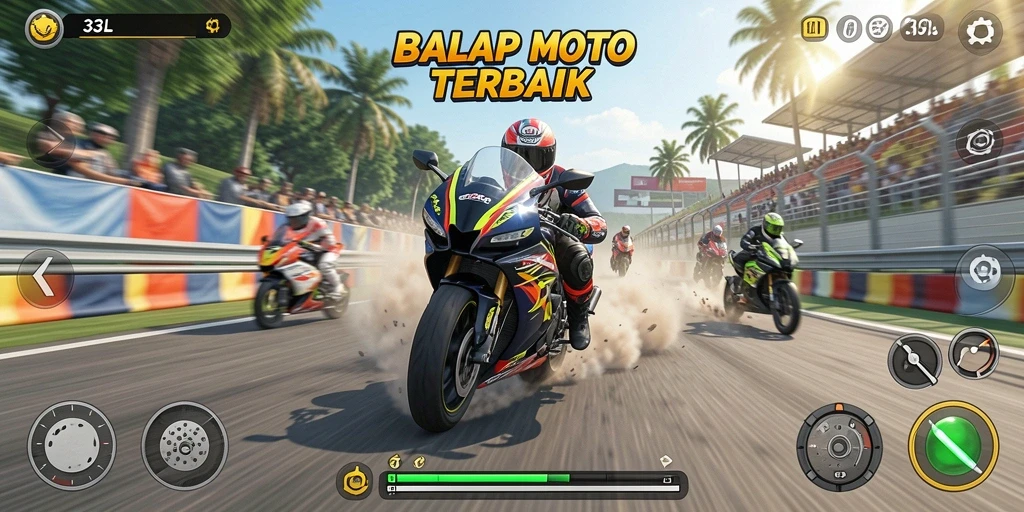 Gameplay seru dalam balap motor 33L yang mendebarkan.