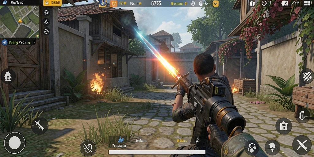 Gameplay intens dan seru dalam 8768 saat pertempuran berlangsung.