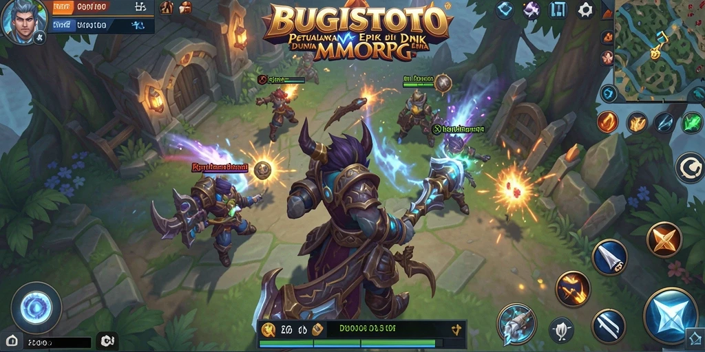 Tampilan gameplay <strong>BUGISTOTO</strong> menampilkan pertarungan epik dan eksplorasi dunia yang luas.