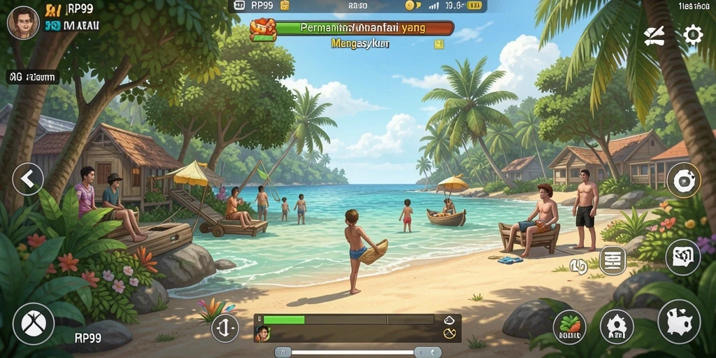 Tangkapan layar gameplay RP99 yang menampilkan karakter lucu.