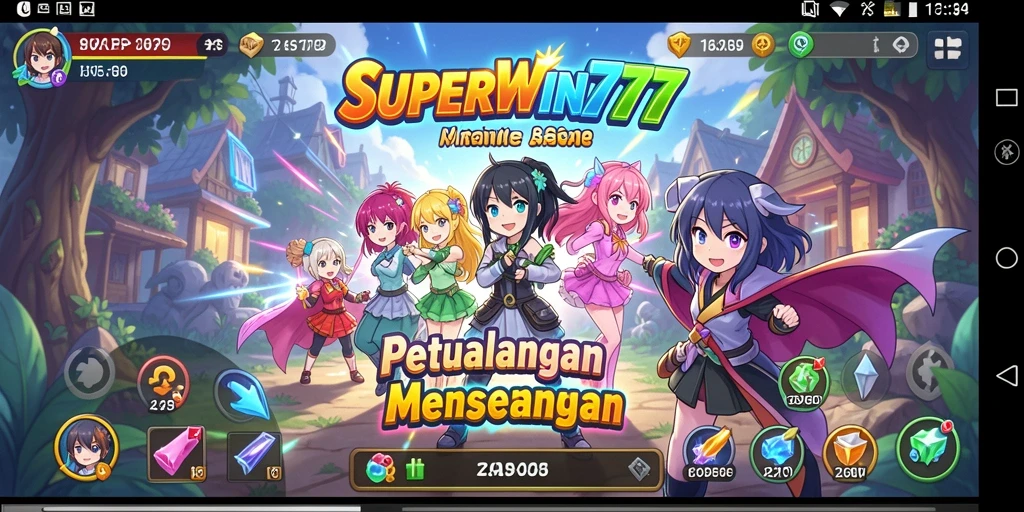 Screenshot gameplay SUPERWIN777 yang penuh warna dan karakter anime.